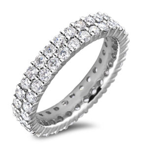 2.10 Carat TW Diamond Double Row Eternity Anniversary Ring in 18K White Gold