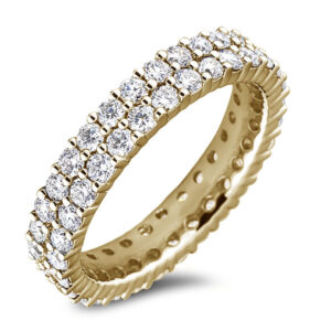 2.10 Carat TW Diamond Double Row Eternity Anniversary Ring in 18K Yellow Gold