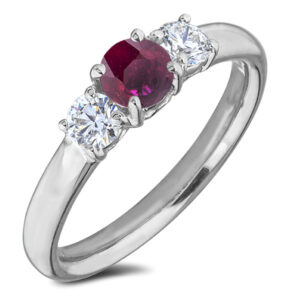 Trilogy Ring Set With Ruby And Canadian Diamond In 14K White Gold