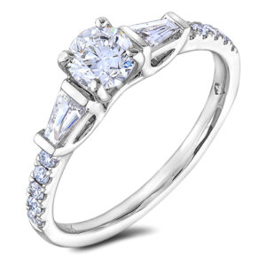 De Beers Forevermark 0.55 Carat Diamond Engagement Ring With Baguette Side Stones in 18K White Gold Gold