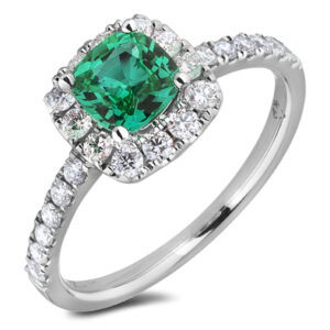 Green Tourmaline & Diamond Halo Ring in 18K White Gold