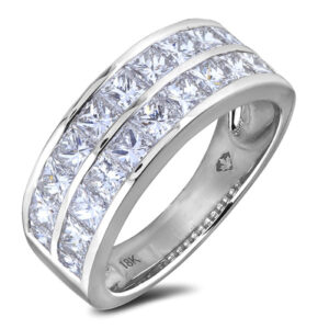 2.40 Carat TW Diamond Double Row Wide Anniversary Ring in 18K White Gold