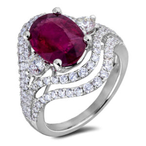 2.88 Carat Pink Tourmaline and Canadian Diamond Double Halo Cocktail Ring in 18K White Gold
