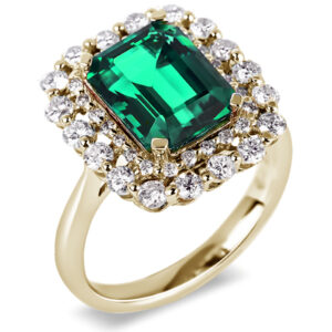 Natural Green Tourmaline and Diamond Double Halo Ring in 18K Yellow Gold