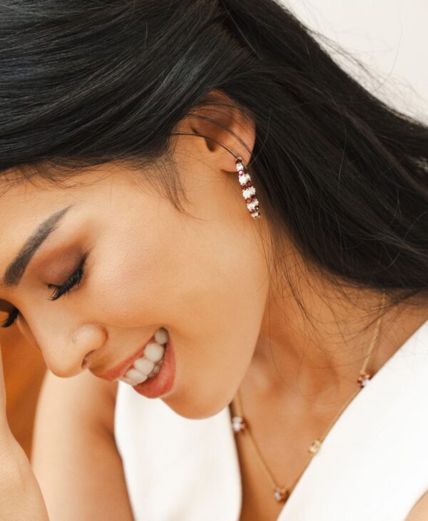 4.06 Carat TW Ruby And 3.04 Carat TW Diamond Hoop Earrings in 14K Yellow Gold