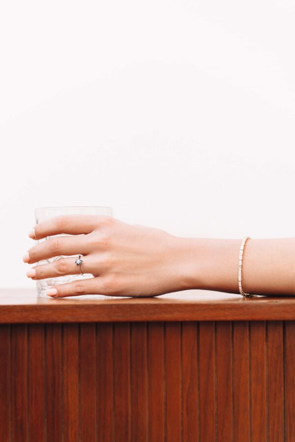 Flower Halo Ring Set With Canadian Diamond And Sapphire In White Gold