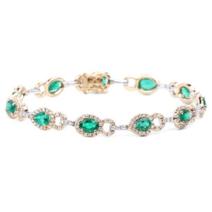 4.37 Carat TW Natural Emerald And 1.32 Carat TW Diamond Bracelet in 14K Yellow Gold