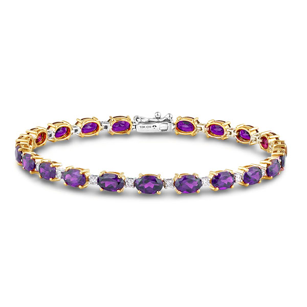 Statice Bracelet with Round Amethyst, VS Diamond | 5.98 carats Round Amethyst  Tennis in 14k White Gold | Diamondere