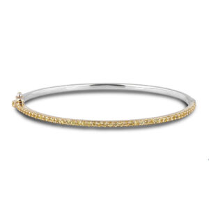 Eternity Bangle Bracelet Set With Yellow Sapphire And Canadian Diamond In Yellow And White Gold