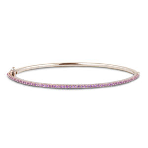 Natural Pink Sapphire Eternity Bangle Bracelet in Rose Gold