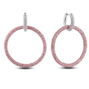 Pink Sapphire And Diamond Dangle Hoop Earrings In 14K White And Yellow Gold