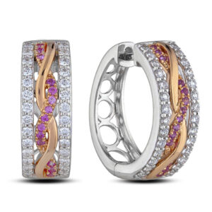 Pink Sapphire And Diamond Hoop Earrings In 18K White And Rose Gold