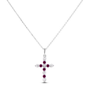 Ruby And Canadian Diamond Cross Pendant In White Gold