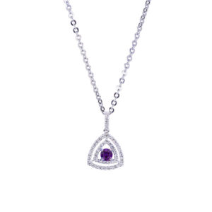 Double Halo Pendant Set With Canadian Diamond And Amethyst In White Gold
