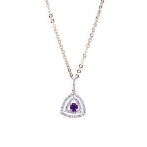 Double Halo Pendant Set With Canadian Diamond And Amethyst In Yellow Gold