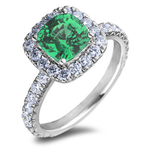 Cushion Cut Green Tourmaline And Diamond Halo Ring In 18K White Gold