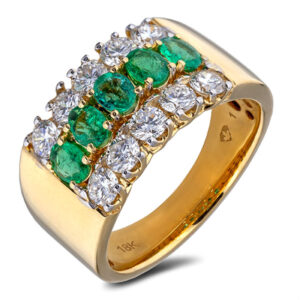 Statement Ring Set With Emeralds And Canadian Diamonds in 18K Yellow Gold