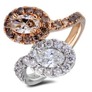 Canadian Diamond Halo You and Me Ring In 18K White And Rose Gold