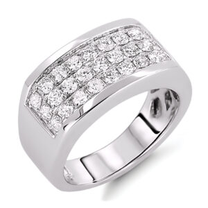 Triple Row Diamond Cocktail Ring In 14K White Gold