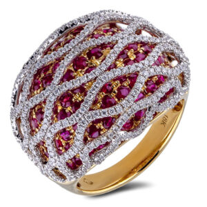 Weaved Cocktail Ring Set With 3.70 Carat TW Ruby And Diamonds In 18K Yellow Gold