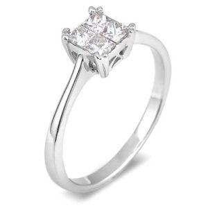 Channel Set Princess Cut Canadian Diamonds Engagement Ring In White Gold