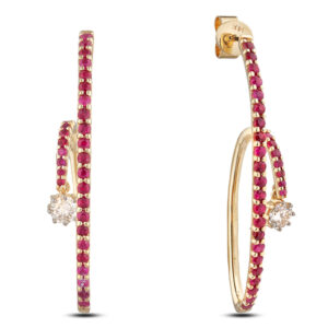 Spiral 0.55 Carat TW Canadian Diamond And Ruby Earrings In 14K Gold