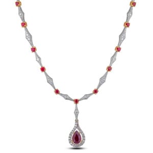 Diamond And 1.96 Pear Shaped Ruby Necklace In 18K Gold