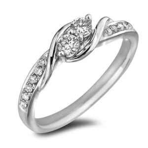 2 Stone Canadian Diamond Twist Ring in White Gold