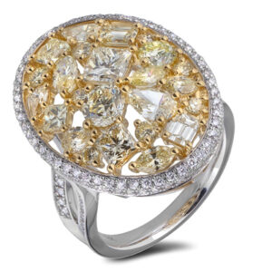 Mosaic 3.71 Carat TW Fancy Yellow Diamond Halo Cocktail Ring In 18K White And Yellow Gold