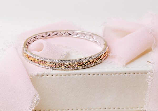 Diamonds And Pink Sapphire Weave Bracelet In 18K White and Rose Gold