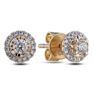 De Beers Forevermark Diamond Miracle Setting Halo Studs Earrings in 18K Yellow Gold
