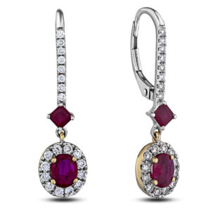 Canadian Diamonds And 0.88 Carat TW Ruby Halo Dangle Earrings In 14K Gold