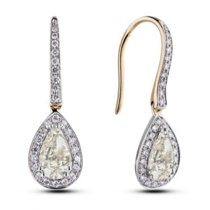 Pear Shape 2.07 Carat TW Canadian Diamond Halo Drop Earrings in 18K Gold