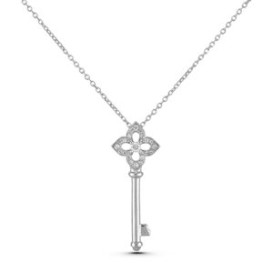 Flower Key Pendant Set With 0.15 Carat TW Diamond In White Gold