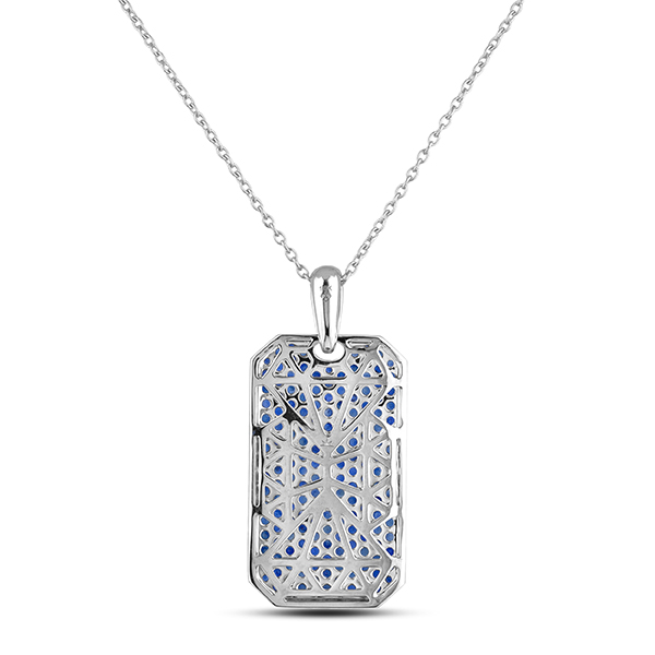 Men s 5.00 Carat TW Sapphire Dog Tag Pendant in 18K White Gold