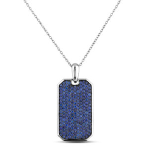 Men's 5.00 Carat TW Sapphire Dog Tag Pendant in 18K White Gold