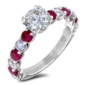 Ruby and 1.02 Carat Canadian Diamond Engagement Ring in 14K White Gold