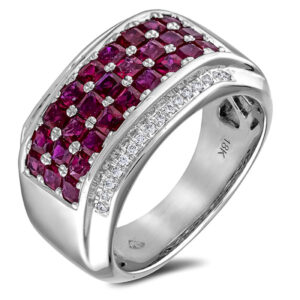 Three Row 2.30 Carat Ruby And Diamond Anniversary Ring in 18K White Gold