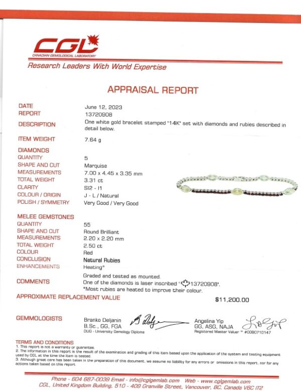 Ruby And Marquise Cut Diamond Tennis Bracelet In 14K White Gold