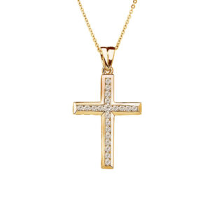 Channel Set 0.50 Carat TW Canadian Diamond Cross Pendant In Yellow Gold