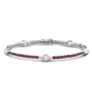 Ruby And Marquise Cut Diamond Tennis Bracelet In 14K White Gold