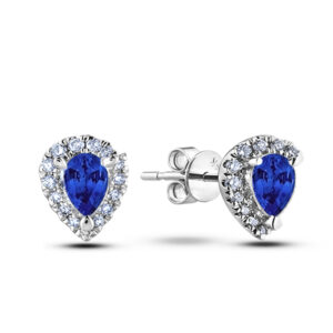 Sapphire And Canadian Diamond Halo Stud Earrings In White Gold