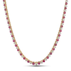Natural Ruby and Diamond Tennis Necklace in 18K Yellow Gold