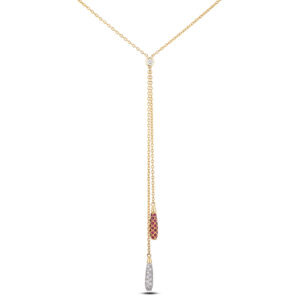 Ruby and Diamond Two Strand Dangle Pendant in 14K Yellow Gold