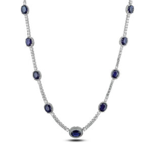 Diamond and Sapphire Tennis Necklace in 18K Gold