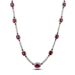 Diamond and Gemstone Tennis Necklace in 18K Gold