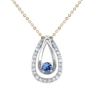 Diamond And Sapphire Pear Shaped Pendant In 14K Gold