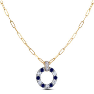 Diamond And 1.00 Carat TW Sapphire Circle Necklace In Gold