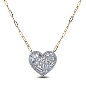 De Beers Forevermark Diamond Heart Necklace with Paperclip Chain in 18K White and Yellow Gold