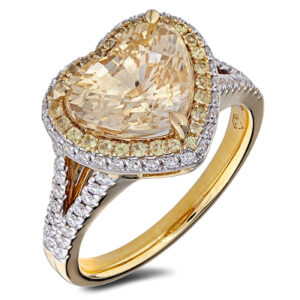 Diamond And 4.58 Carat Yellow Sapphire Double Halo Ring In 18K Yellow Gold